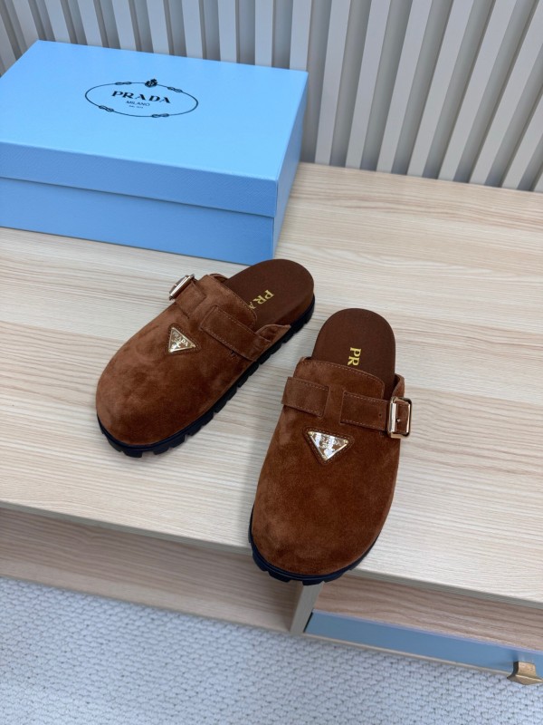 2025 Slippers Prada Brown Suede Slippers LY00280