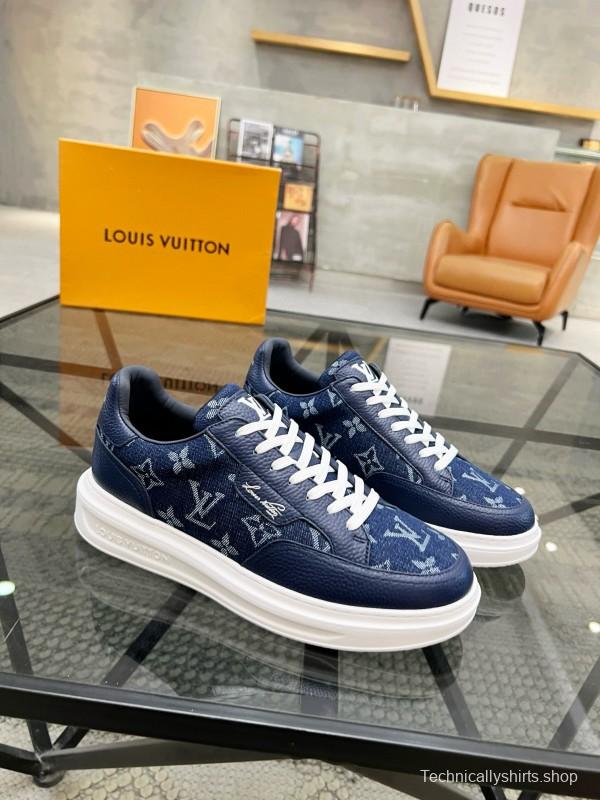 2024 Men Louis Vuitton Blue Leather Denim Sneakers MJ00400