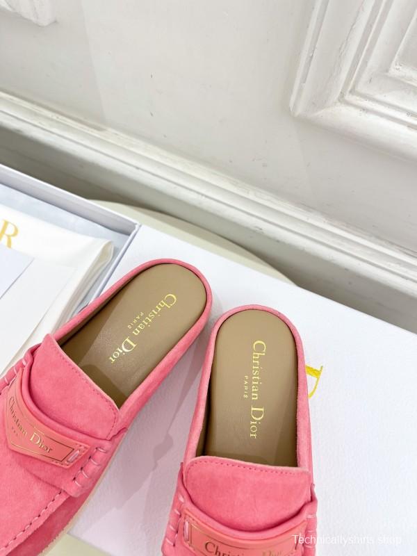 2025 Women Dior Pink Suede Loafers Slip-on Casual Handmade Stylish LY00360(F)