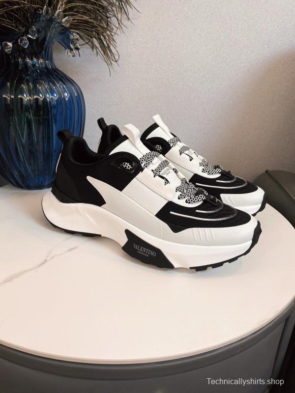 2024 Unisex Valentino black white leather mesh sneakers