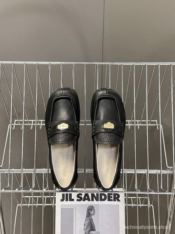 2025 Women Miu Miu Black Leather Loafers