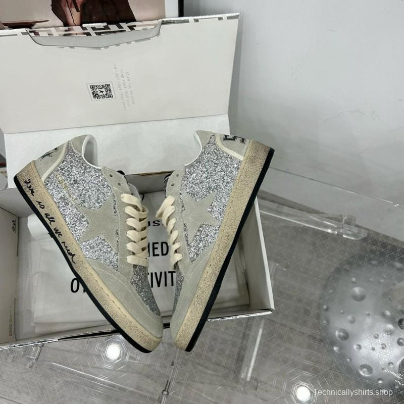 2024 Unisex GGDB Silver Grey Suede Glitter Low Top Sneakers MJ00260