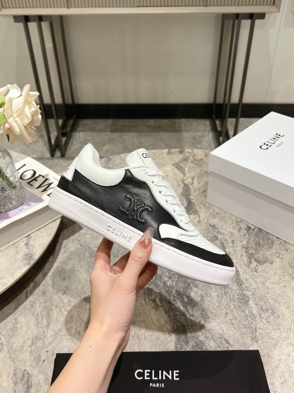 2025 Women Celine Black White Leather Sneaker