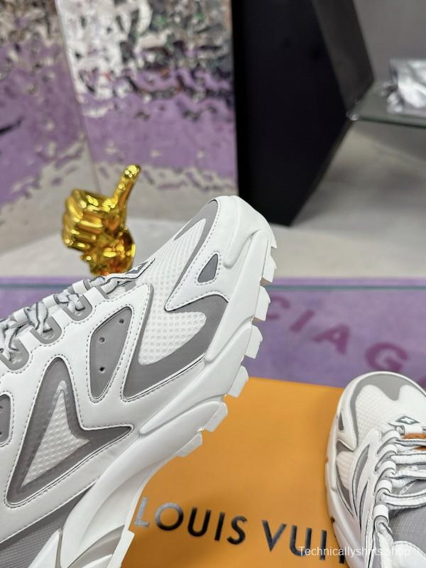 2025 Men Louis Vuitton White Grey Mesh Leather Sneakers MJ00420