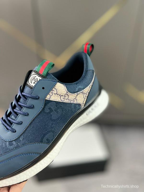2024 Men Gucci Blue Beige Mesh Leather Sneakers MJ00260