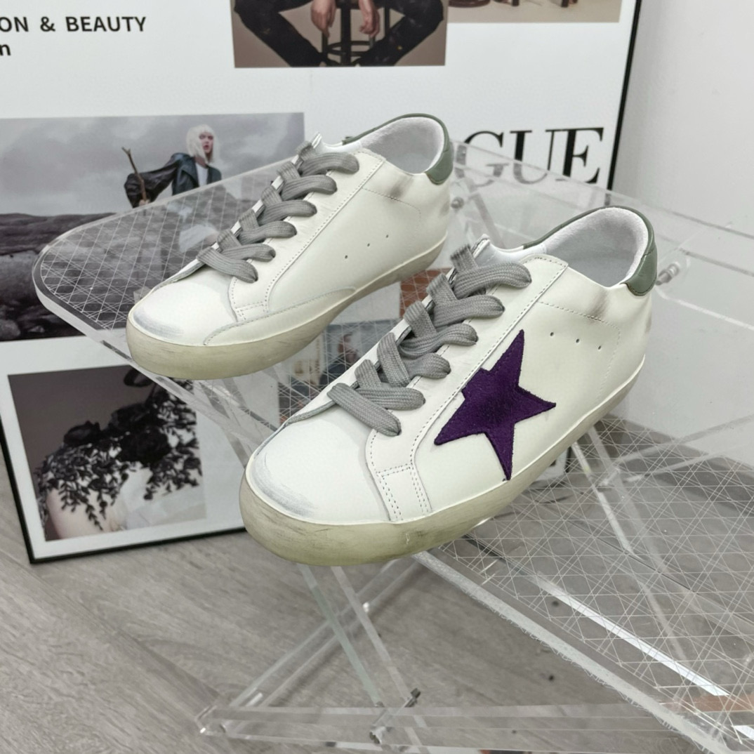 2025 Women GGDB White Purple Leather Sneakers
