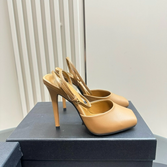 2025 Women Yves Saint Laurent Beige Calfskin Slingback Pumps