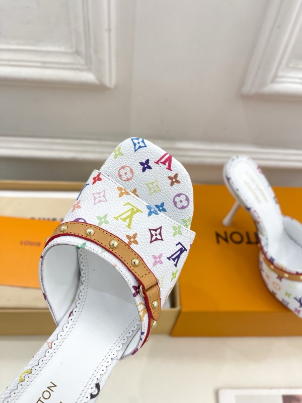 2025 Women Louis Vuitton Multicolor Leather High Heel Sandals MJ00290