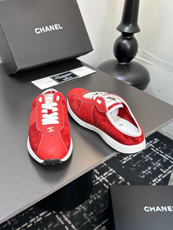 2025 Women Chanel Red Leather Casual Sneakers Fashion Craft LY00360(F)