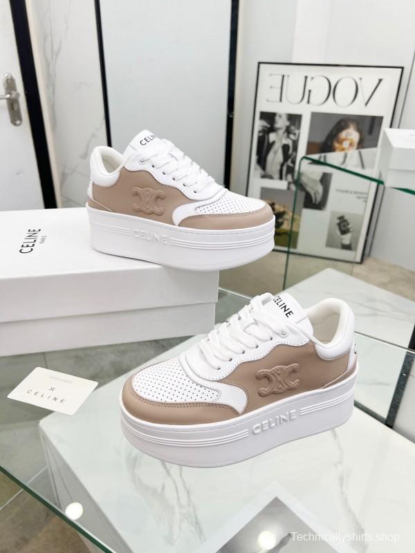 2025 Women Celine White Beige Leather Sneakers KFY00270