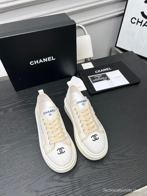 2025 Women Chanel White Canvas Sneakers LY00250