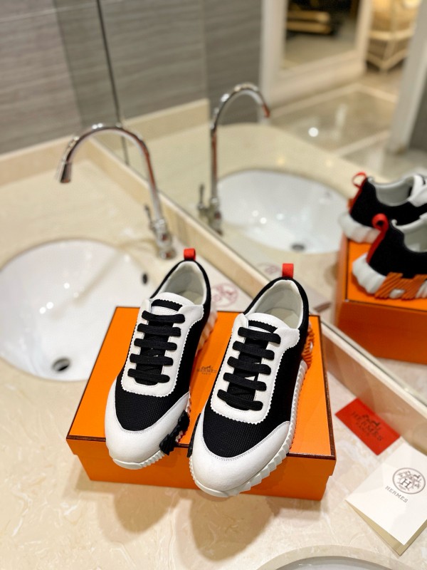 2024 Unisex Hermès black white leather mesh sneakers