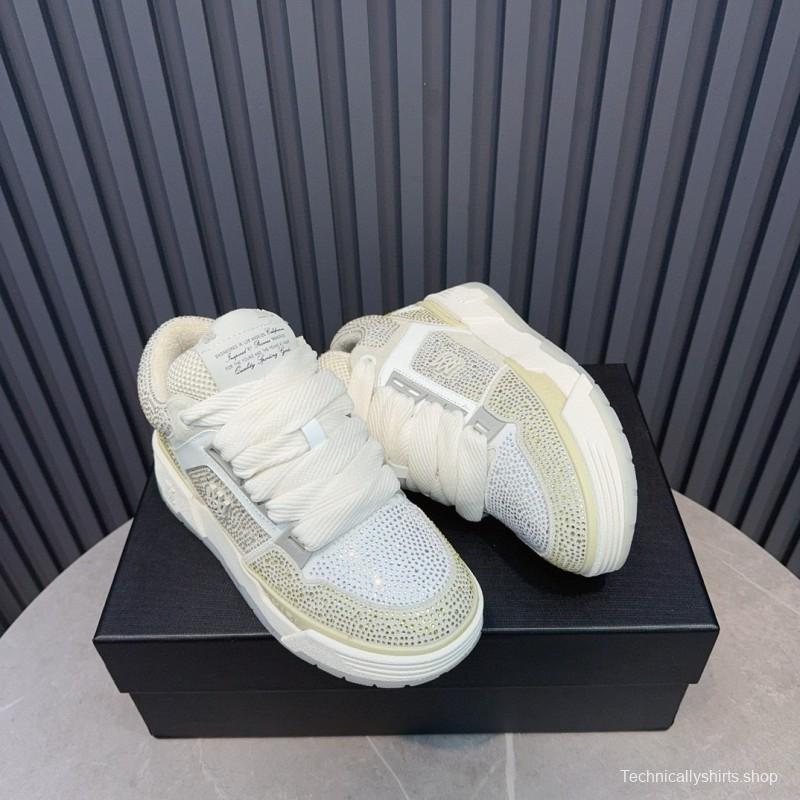 2024 Unisex Amiri Beige White Mesh Leather Sneakers MJ00410