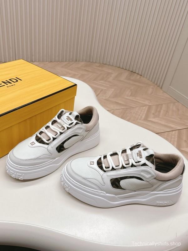 2024 Women Fendi White Beige Leather Sneakers