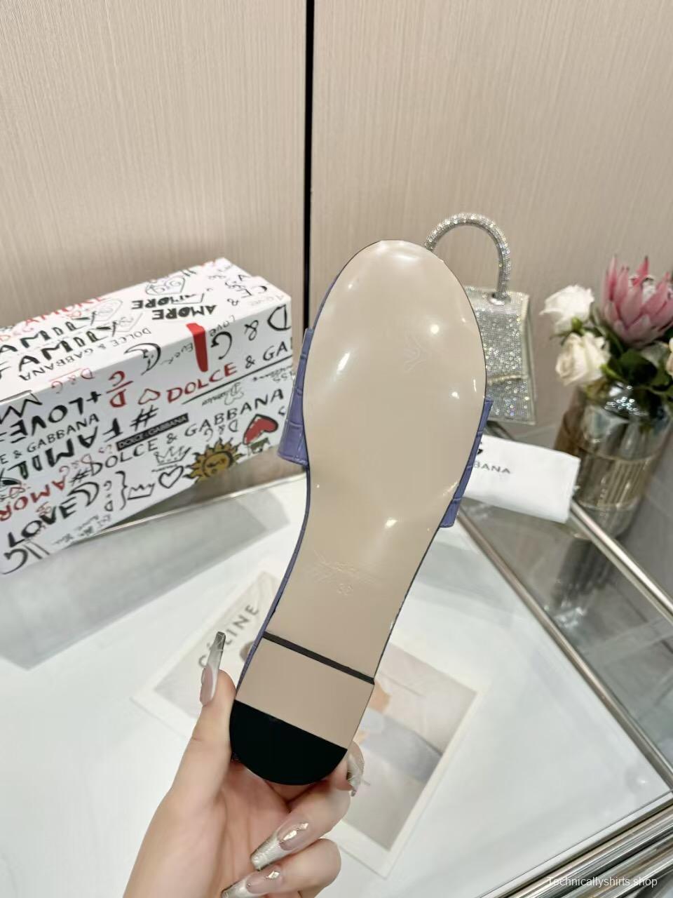 2025 Women Dolce & Gabbana Purple Leather Slippers LY00190