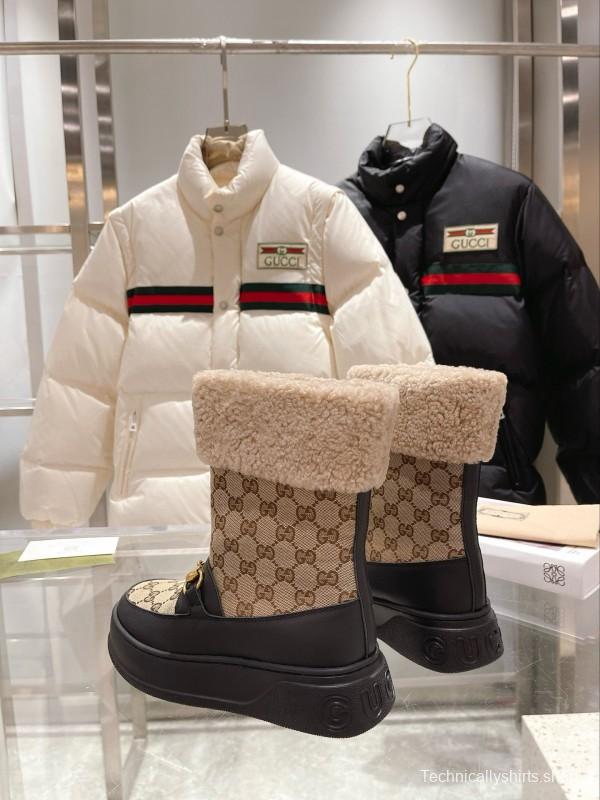 2024 Women Gucci Beige Brown Leather Snow Boots Horsebit MJ00420