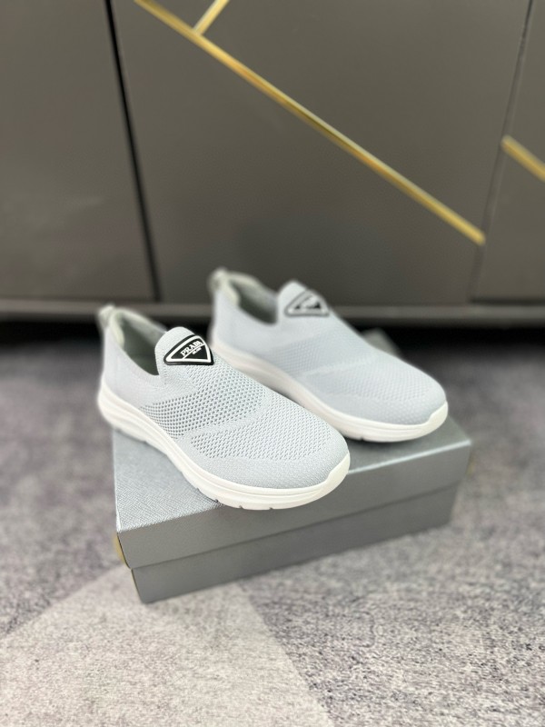 2024 Unisex Prada Light Grey Breathable Flyknit Sneakers MJ00230