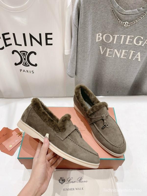 2024 Women LP Gray Suede Shearling Loafers MJ00300