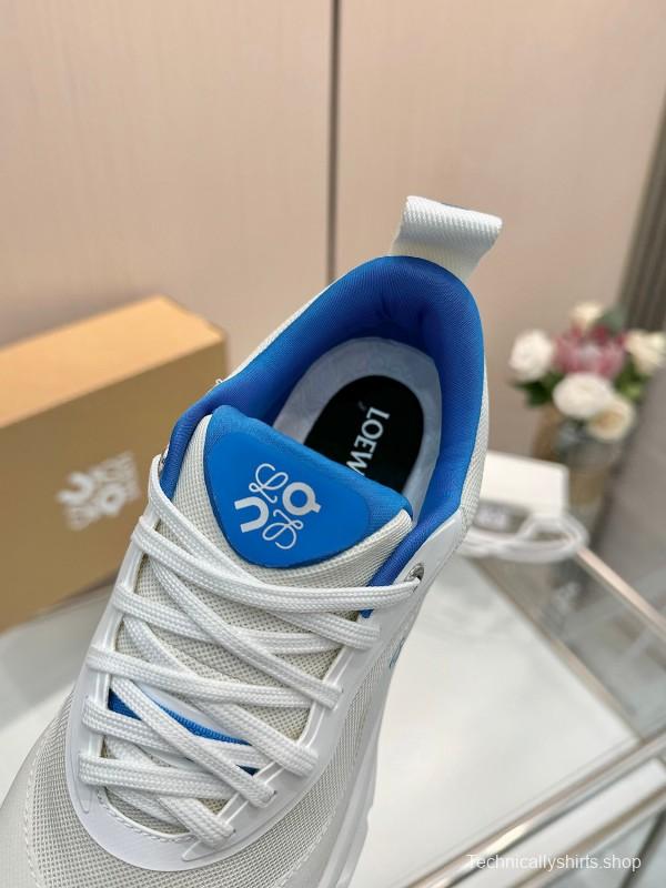 2025 Women Loewe White Blue Mesh Leather Sneakers