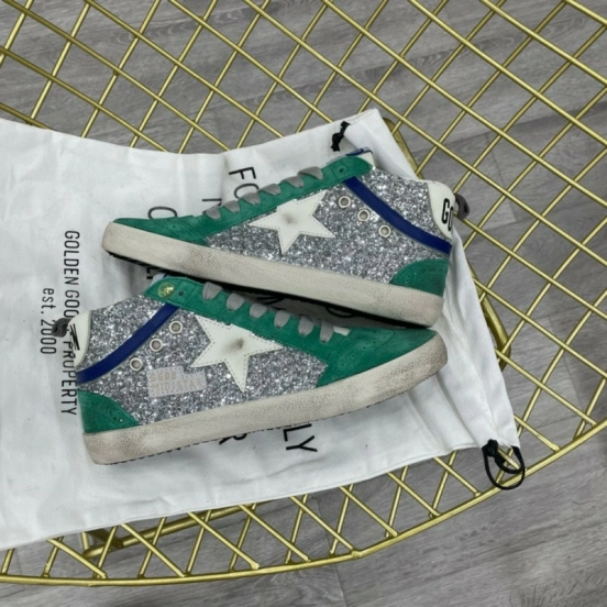 2024 Unisex GGDB Green Silver Glitter Suede High-top Sneakers MJ00300