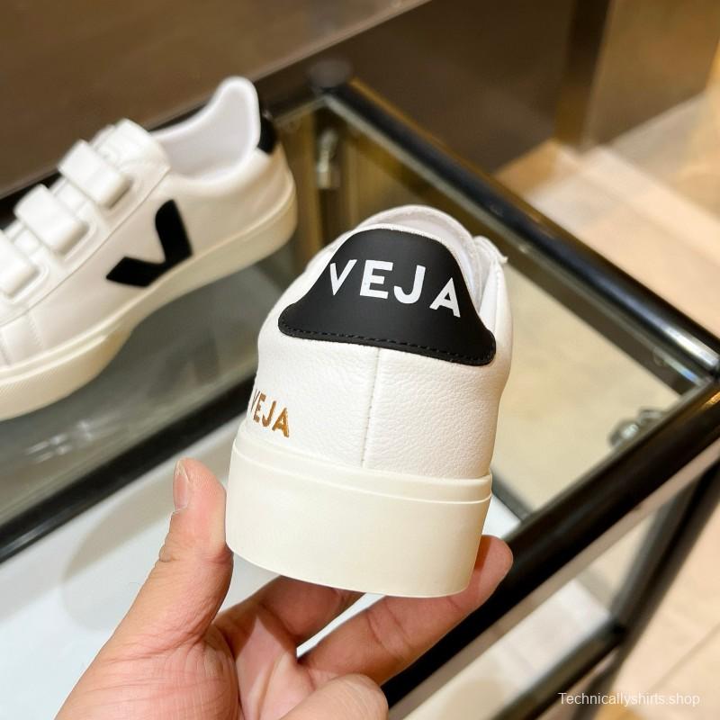 2025 Unisex VEJA White Black Leather Canvas Sneakers Velcro MJ00240(W/M)
