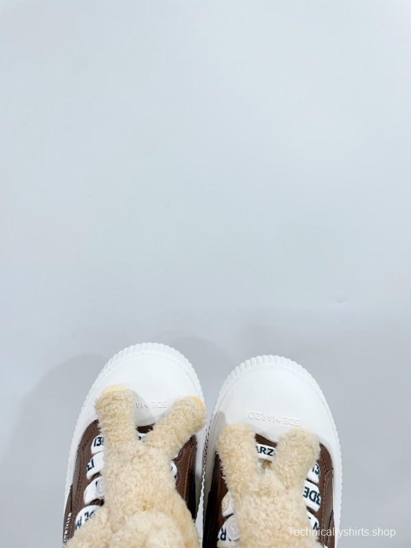 2025 Women 13DE MARZO Brown White Leather Plush Toy Sneakers KFY00300