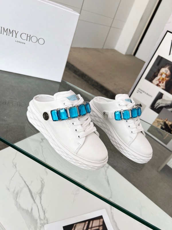2025 Women Jimmy Choo White Blue Leather Sneakers LY00350