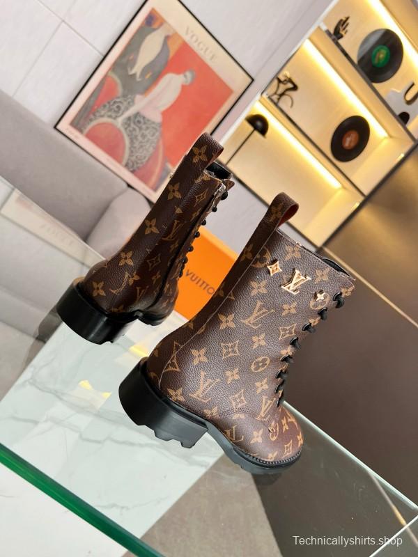 2024 Women Louis Vuitton Brown Leather Ankle Boots MJ00320