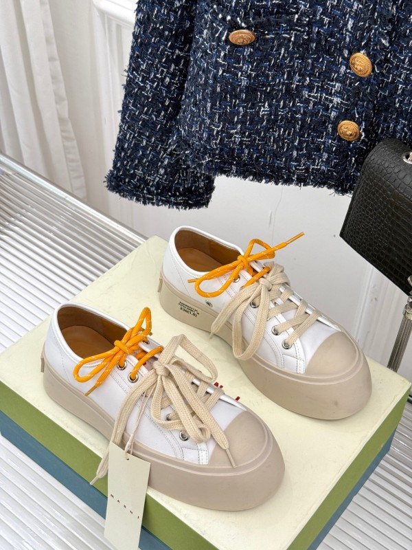 2025 Women Marni White Leather Chunky Sole Casual Sneakers LY00360(F)