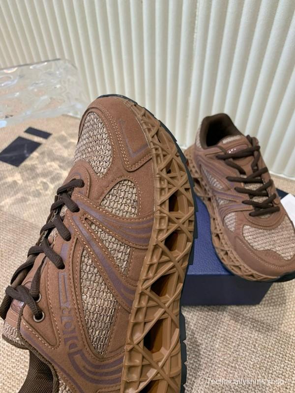 2024 Unisex Dior Brown Mesh Leather Sneakers MJ00400