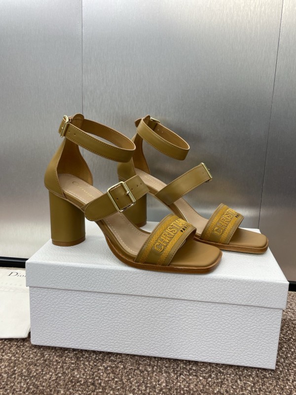 2025 Women Dior Yellow Leather Sandals Christian Dior Logo