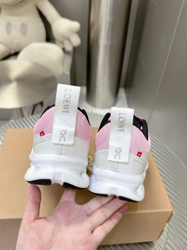 2025 Women Loewe Pink White Mesh Leather Sneakers