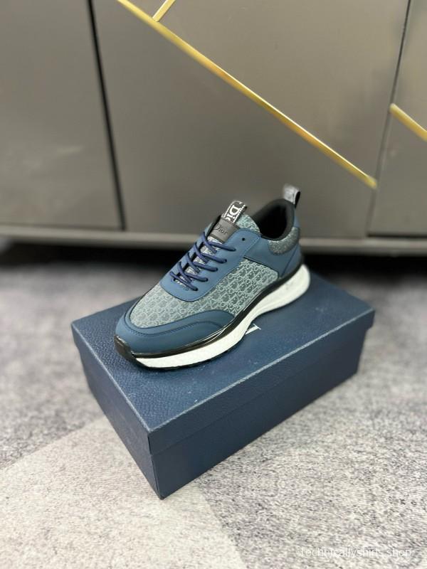 2024 Unisex Dior Blue Grey Leather Fabric Casual Shoes MJ00270