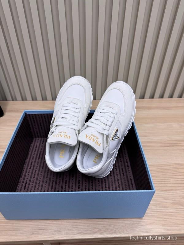 2025 Women Prada White Leather Sneakers
