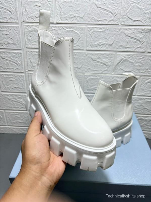 2024 Women Prada White Leather Chelsea Boots MJ00380