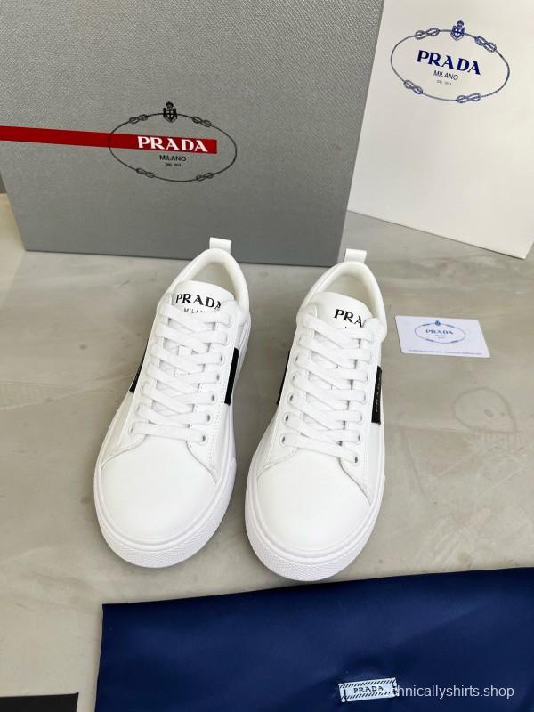 2024 Unisex Prada White Black Leather Sneakers MJ00310