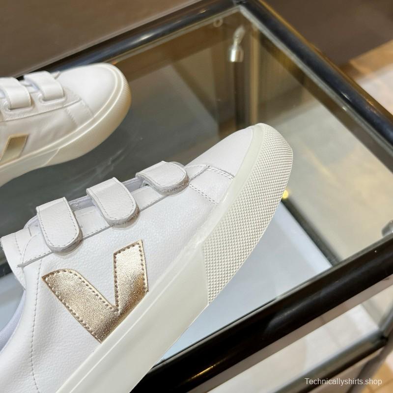 2025 Women VEJA White Gold Leather Strap Sneakers