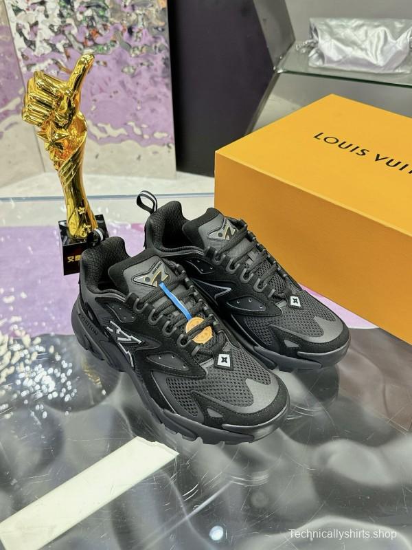 2025 Men Louis Vuitton Black Mesh Leather Sneakers MJ00420