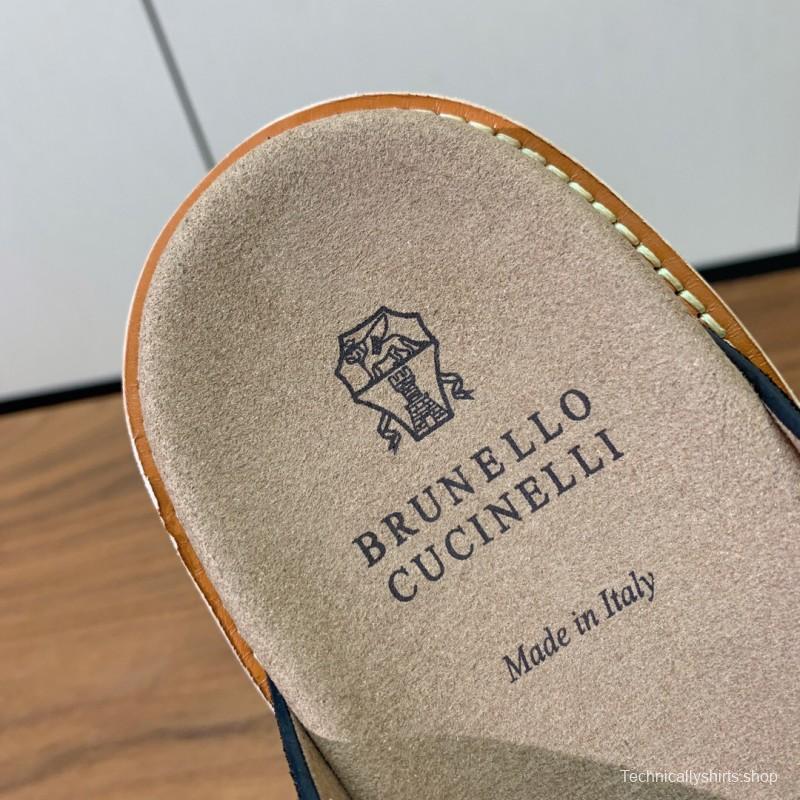 2025 Unisex Brunello Cucinelli Black Suede Leather Slippers KFY00250