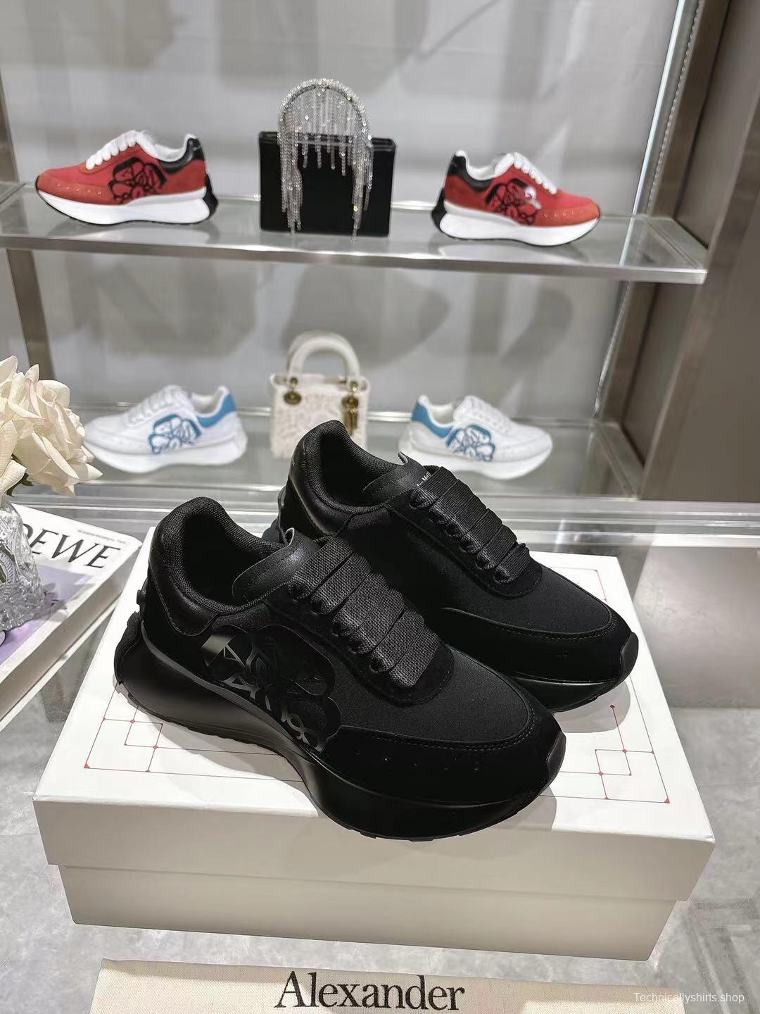 2025 Women Alexander McQueen Black Leather Mesh Sneakers LY00340