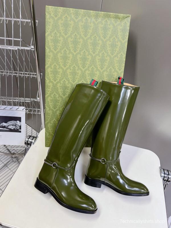 2024 Women Gucci Green Leather Boots Handmade MJ00620