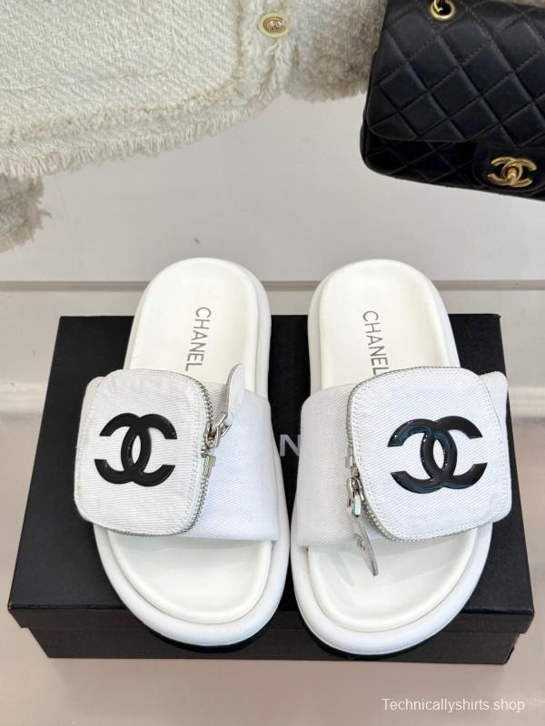 2025 CHANEL White Canvas Slippers KFY00220
