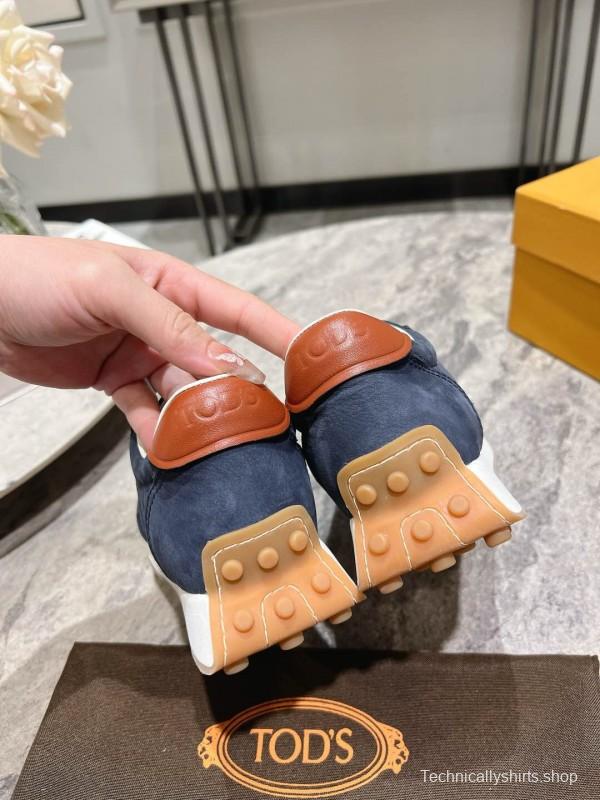 2025 Women TOD'S Navy Blue Brown Suede Leather Sneakers KFY00350