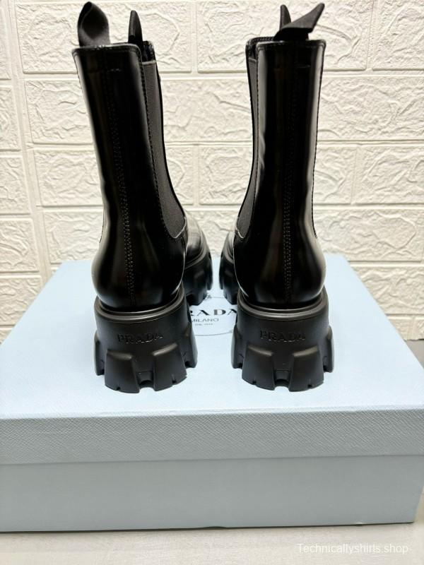 2024 Women Prada Black Leather Chelsea Boots MJ00380