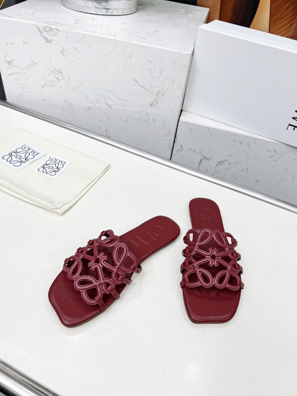 2025 Loewe Burgundy Leather Slippers
