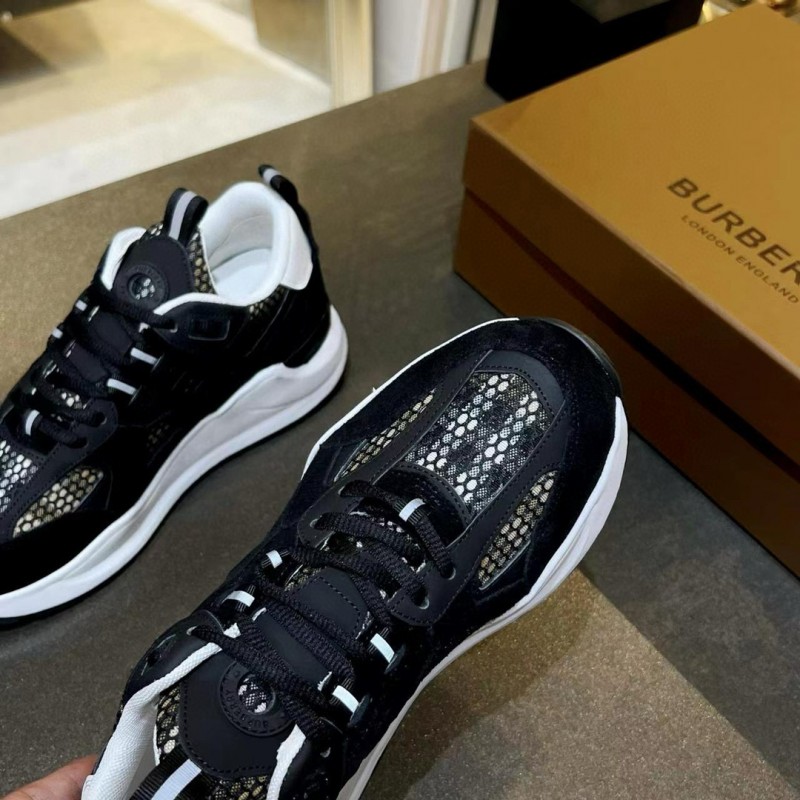 2025 Unisex Burberry Black White Suede Leather Cotton Sneakers Vintage MJ00380