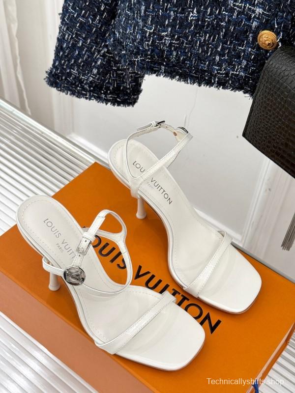 2025 Women Louis Vuitton White Leather Strappy Sandals KFY00280