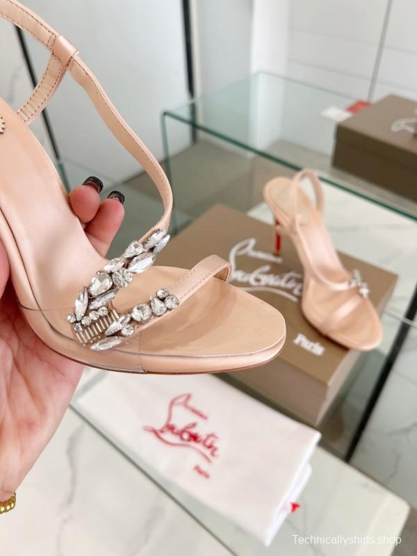 2025 Women ChristianLouboutin Champagne Silk High Heel Crystal LY00300