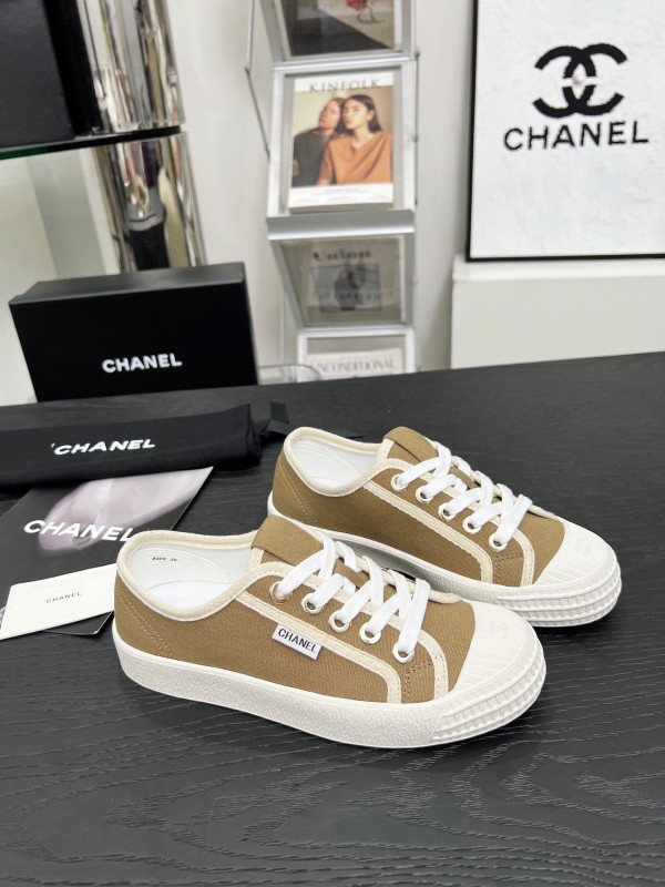 2025 Women Chanel Brown Canvas Sneakers LY00230