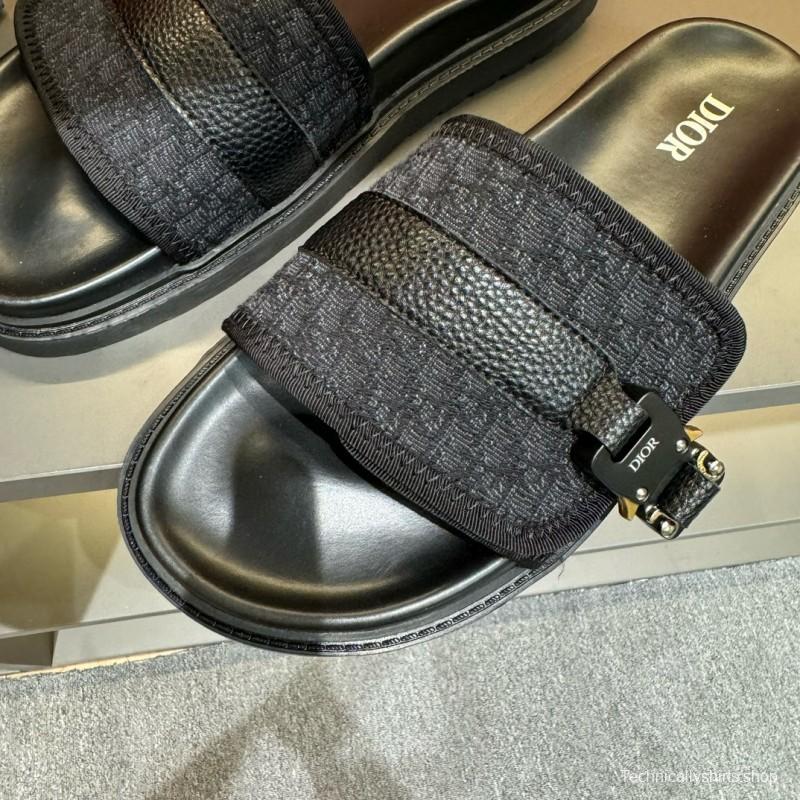 2024 Slippers Dior Black Fabric Leather Slippers